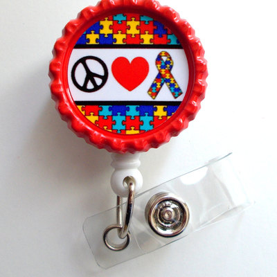 Peace love and autism awareness ribbon - id badge reel - teacher badge reel - office personnel badge reel - nursing badge - nurse gift - rn