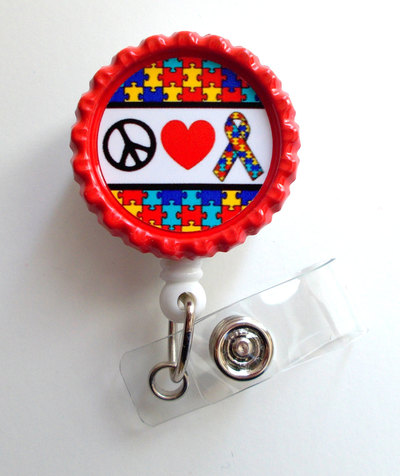 Peace love and autism awareness ribbon - id badge reel - teacher badge reel - office personnel badge reel - nursing badge - nurse gift - rn