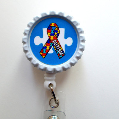 Autism blue puzzle piece - id badge holder - id badge reel - teacher badge reel - office personnel badge reel - nursing badge - nurse gift