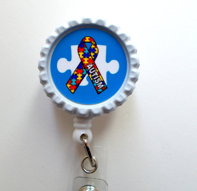 Autism blue puzzle piece - id badge holder - id badge reel - teacher badge reel - office personnel badge reel - nursing badge - nurse gift