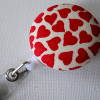 Red and White Hearts - ID Badge Reel - Nurse - Name Badge Holder - RN Badge - Nursing Badge Reel - Cute Badge Reel - Thumbnail 1