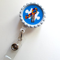 Autism Blue Puzzle Piece - ID Badge Holder - ID Badge Reel - Teacher Badge Reel - Office Personnel Badge Reel - Nursing Badge - Nurse Gift - Thumbnail 1