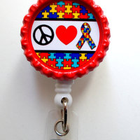 Peace Love and Autism Awareness Ribbon - ID Badge Reel - Teacher Badge Reel - Office Personnel Badge Reel - Nursing Badge - Nurse Gift - RN - Thumbnail 1