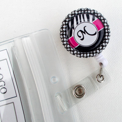 Personalized initial pink zebra - nurse badge holder - teacher badge reel - name tag badge - nursing badge - personalized badge