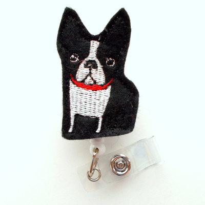Boston terrier  - cute badge holder - nurses badge holder - felt badge holder - nursing badge holder - cute badge reel - rn badge reel