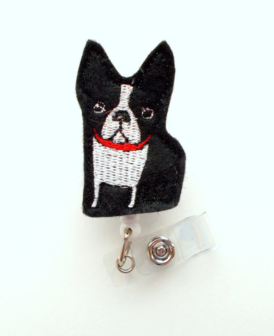 Boston terrier  - cute badge holder - nurses badge holder - felt badge holder - nursing badge holder - cute badge reel - rn badge reel