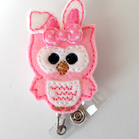 Easter Bunny Owl - Retractable ID Felt Badge Holder - Pediatric Badge Reel - Nurses Badge Holder - Nurse Badge - Teacher Badge - NP Badge - Thumbnail 1