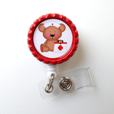 Nursing bear - pediatric badge holder - nicu nurse badge reel  - picu name badge - nurses badge - cute badge reel