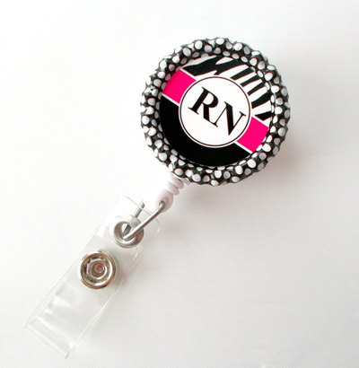 Rn badge holder pink- id badge reel - name tag badge - nursing badge - nurse badge clip - cute id badge reel