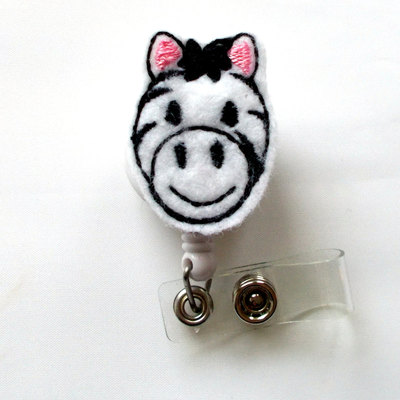 Ziggy the zebra - retractable id felt badge holder - name badge holder - pediatric badge reel - nursing badge - feltie badge reel