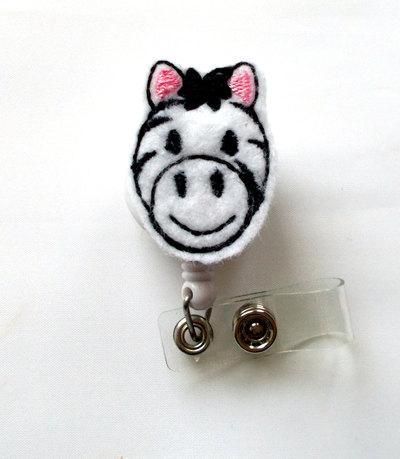 Ziggy the zebra - retractable id felt badge holder - name badge holder - pediatric badge reel - nursing badge - feltie badge reel