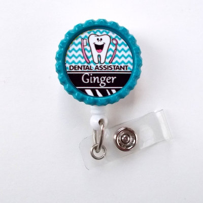Personalized dental assistant  - name badge holder - retractable id badge reel  - dental badge holder - tooth badge reel - dental lanyard