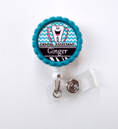 Personalized dental assistant  - name badge holder - retractable id badge reel  - dental badge holder - tooth badge reel - dental lanyard
