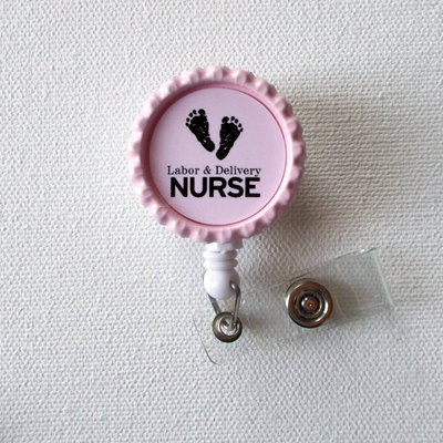 Labor and delivery nurse baby pink - nurses badge holder - nursing badge reel - name badge holder - nurse id badge clip - ob badge clip