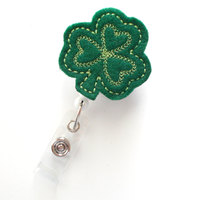 Green Clover Shamrock  - St Patricks Day Badge  - Name Badge Holder - Cute Badge Reel - Nursing Badge - Felt Badge Reel - Holiday Badge Reel - Thumbnail 1