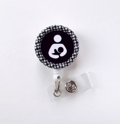 Lactation specialist black - retractable badge reel - name badge holder - breast feeding badge - breastfeed badge - badge reels