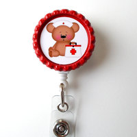 Nursing Bear - Pediatric Badge Holder - NICU Nurse Badge Reel  - PICU Name Badge - Nurses Badge - Cute Badge Reel - Thumbnail 2