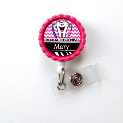 Personalized dental hygienist  - name badge holder - retractable id badge reel  - dental badge holder - orthdontal badge - rdh badge reel