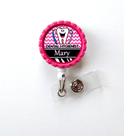 Personalized dental hygienist  - name badge holder - retractable id badge reel  - dental badge holder - orthdontal badge - rdh badge reel