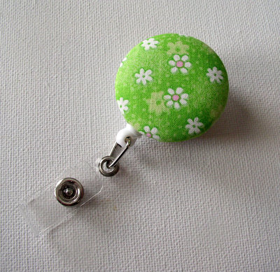 Cute id badge reel - name badge holder - flower badge clip - unique id badge - fabric button badge reel - pediatric rn badge clip