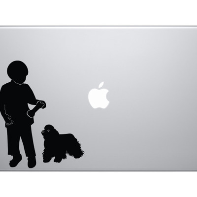 Kids and pets - boy and dog playing version 1 - playground - vinyl decal for laptops, macbook, tablets and cars  - Thumbnail 4