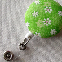 Cute ID Badge Reel - Name Badge Holder - Flower Badge Clip - Unique ID Badge - Fabric Button Badge Reel - Pediatric RN Badge Clip - Thumbnail 1