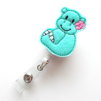 Baby Hippo Aqua - Retractable ID Badge Reel - Name Badge Holder - Pediatric Badge Reel - Nurse Badge Holder - Nursing Badge - Felt Badge - Thumbnail 1