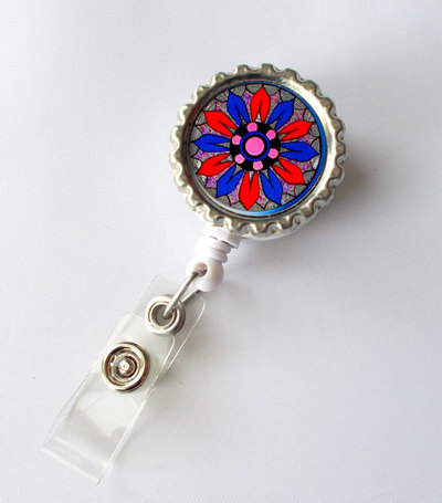 Patriotic funky flower  - flower badge holder -  nursing badge holder - id badge reel - nurse id badge clip - teacher badge holder - rn gift