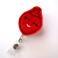 Happy Heart - Nurses Badge Holder - Cardiac Care Nurse Badge Clip - Medical Badge Pull - Heart Badge - Teacher Badge - RN - Cardiologist ID - Thumbnail 1