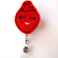 Happy Heart - Nurses Badge Holder - Cardiac Care Nurse Badge Clip - Medical Badge Pull - Heart Badge - Teacher Badge - RN - Cardiologist ID - Thumbnail 2