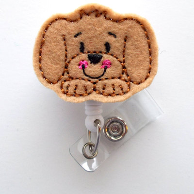 Puppy face  - name badge holder - cute badge reel - nurse badge holder - nursing badge clip - teacher badge reel
