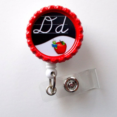 Personalized teacher with apple - school badge reels - teacher badge holder - teacher appreciation gift - preschool teacher badge