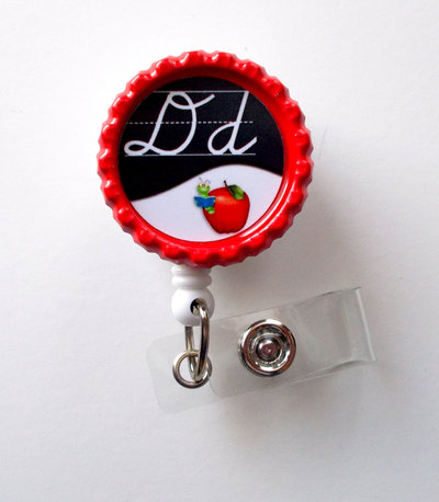 Personalized teacher with apple - school badge reels - teacher badge holder - teacher appreciation gift - preschool teacher badge