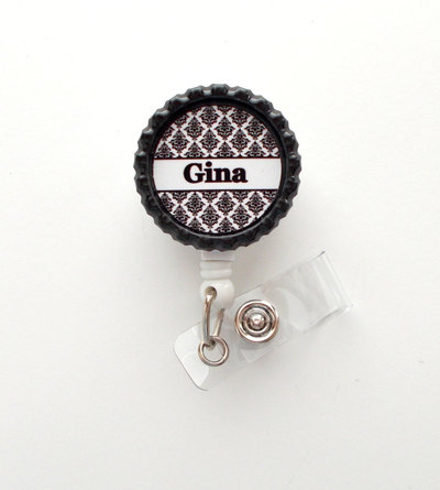 Personalized damask black - id badge holder - badge reel - name badge holder - teacher badge - nursing badge - nurse badge holder - rn