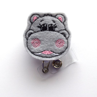 Hippo - retractable id badge reel - md badge holder - cute badge reel - nurse badge holder - nursing badge clip - teacher badge