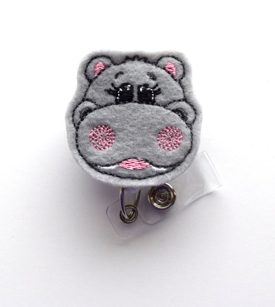 Hippo - retractable id badge reel - md badge holder - cute badge reel - nurse badge holder - nursing badge clip - teacher badge