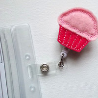 Pink Cupcake- Retractable ID - Name Badge Holder - Felt Badge Holder - ID Badge Holder - Cute Badge Reel - Nursing Badge - Thumbnail 2