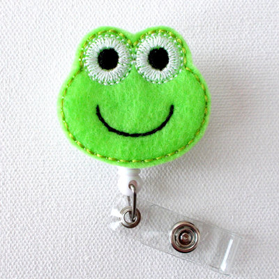 Froggy - retractable id felt badge reel - name badge holder - cute badge reel - felt badge clip - pediatric badge - nursing badge
