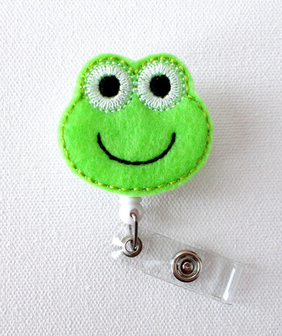 Froggy - retractable id felt badge reel - name badge holder - cute badge reel - felt badge clip - pediatric badge - nursing badge