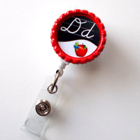 Personalized Teacher with Apple - School Badge Reels - Teacher Badge Holder - Teacher Appreciation Gift - Preschool Teacher Badge - Thumbnail 1