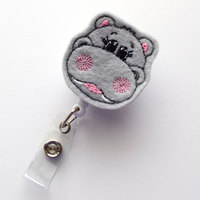 Hippo - Retractable ID Badge Reel - MD Badge Holder - Cute Badge Reel - Nurse Badge Holder - Nursing Badge Clip - Teacher Badge - Thumbnail 1