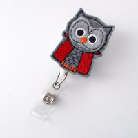 Dracula Owl - Unique ID Badge Reel - Name Badge Holder - Cute Badge Reel - Nurse Badge Holder - Nursing Badge Clip - Felt Badge - Thumbnail 1
