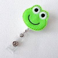 Froggy - Retractable ID Felt Badge Reel - Name Badge Holder - Cute Badge Reel - Felt Badge Clip - Pediatric Badge - Nursing Badge - Thumbnail 1