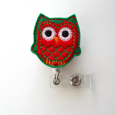 Christmas owl - retractable id - name badge holder - felt badge holder - id badge holder - cute badge reel - nursing badge