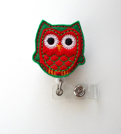 Christmas owl - retractable id - name badge holder - felt badge holder - id badge holder - cute badge reel - nursing badge