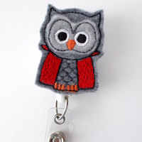 Dracula Owl - Unique ID Badge Reel - Name Badge Holder - Cute Badge Reel - Nurse Badge Holder - Nursing Badge Clip - Felt Badge - Thumbnail 2