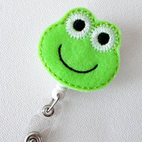 Froggy - Retractable ID Felt Badge Reel - Name Badge Holder - Cute Badge Reel - Felt Badge Clip - Pediatric Badge - Nursing Badge - Thumbnail 2