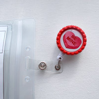 Be Mine - Bottle Cap ID Badge Reel - Cute ID Badge Reel - Name Badge Holder - Pretty Badge Clip - Badges - Teacher Badge Pull - Thumbnail 1