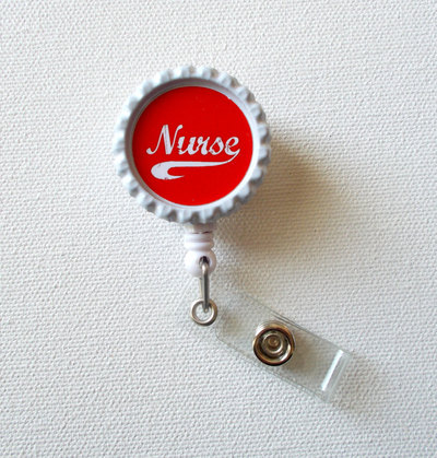 Nurse red - id badge holder - badge reel - nurse id badge clip, handmade by jejeweled