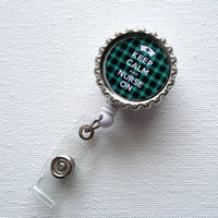 Keep Calm and Nurse On - Tartan Green - Mens ID Badge Holder - Nursing Badge Reel - Nurse ID Badge Clip - Thumbnail 2